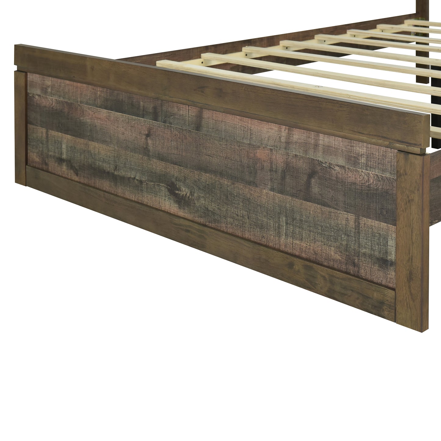 Vintage Farmhouse Style Queen Size Platform Bed with 10 Wooden Slats Support, No Box Spring Needed, Rustic Brown