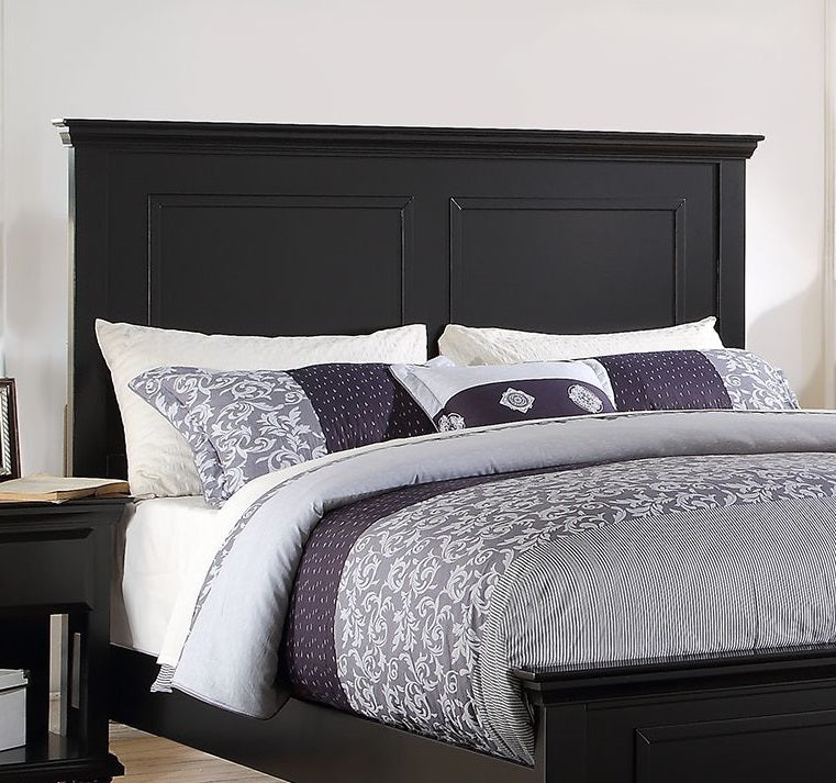 Black Color Eastern King Size Bed Bedroom Furniture High Panel Headboard Footboard Plywood 1pc Bedframe