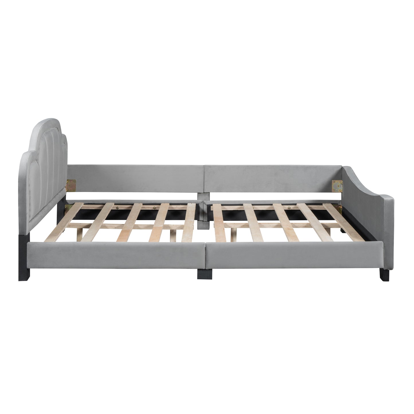 Sofá cama tapizado de tamaño completo con cabecera en forma de nube, elegante diseño de clavos de cobre integrados, gris