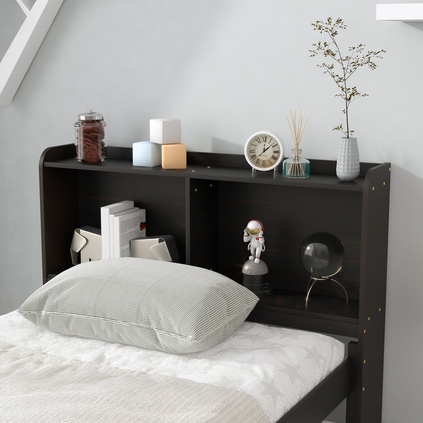 Twin Bed with Bookcase,Twin Trundle,Drawers,Espresso