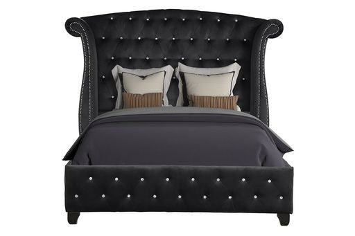 Ensemble de chambre à coucher King 5 pièces en tissu d'ameublement en bois noir