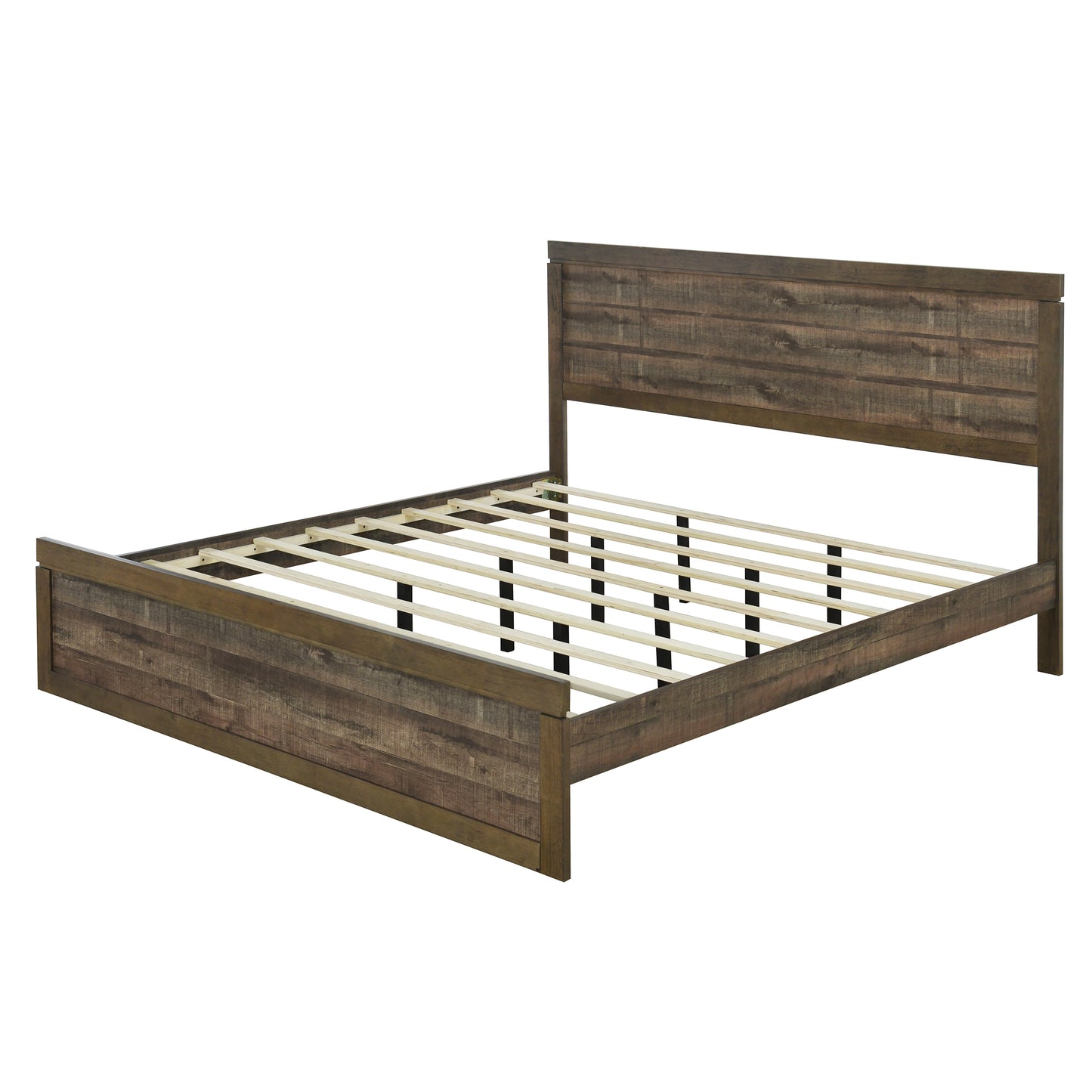 Vintage Farmhouse Style King Size Platform Bed with 10 Wooden Slats Support, No Box Spring Needed, Rustic Brown