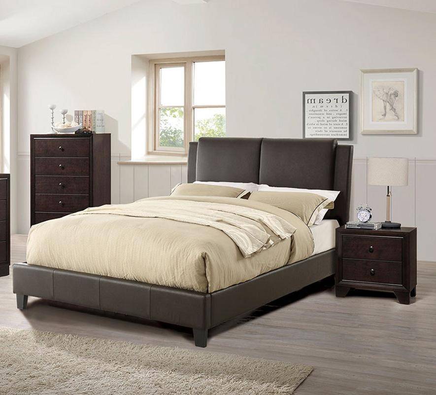 Eastern King Size Bed 1pc  Bed Set Brown Faux Leather Upholstered Two-Panel Bed Frame Headboard Bedroom Furniture