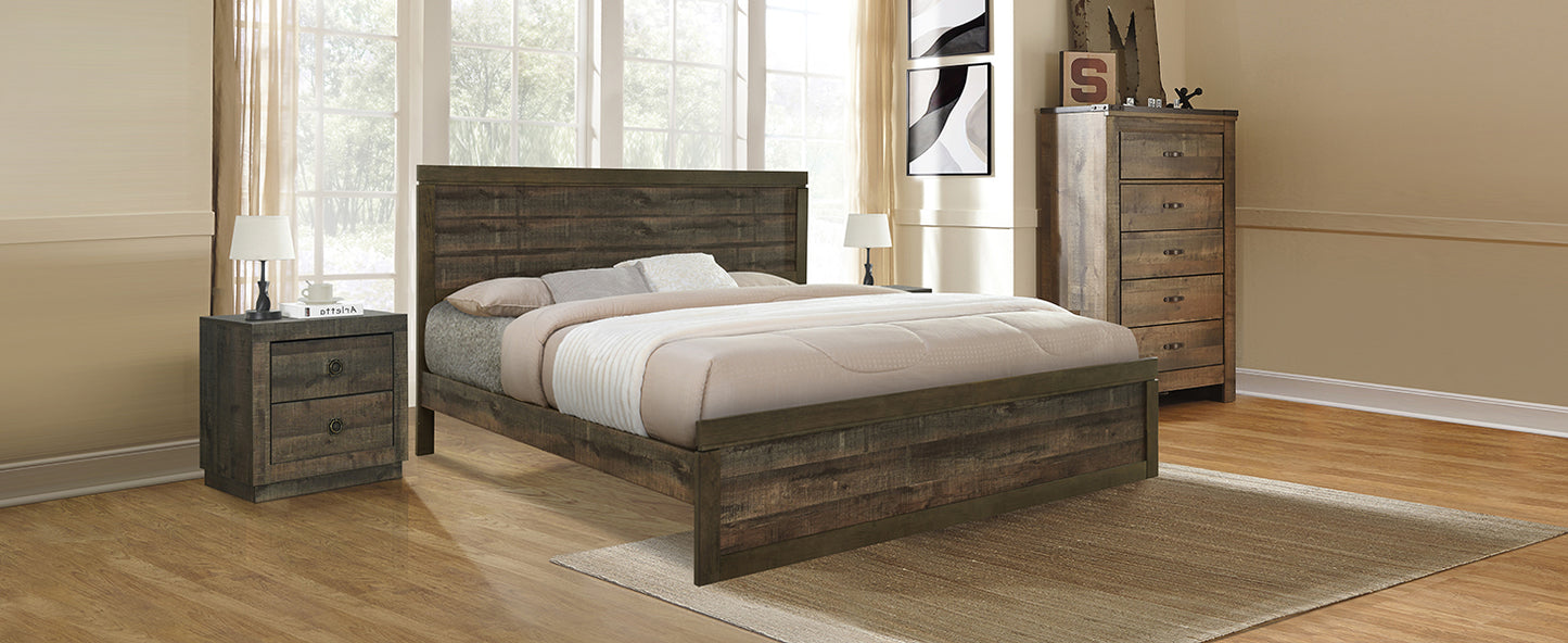 Vintage Farmhouse Style King Size Platform Bed with 10 Wooden Slats Support, No Box Spring Needed, Rustic Brown