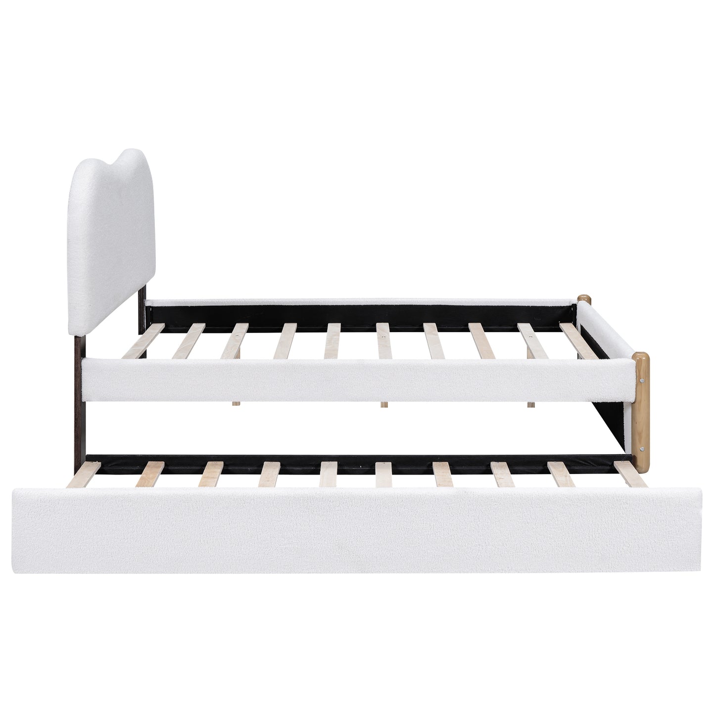 Full Size Upholstered Platform Bed with Wood Supporting Feet and Twin Size Trundle, White