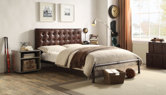 ACME Brancaster Queen Bed in Vintage Brown Top Grain Leather 26210Q