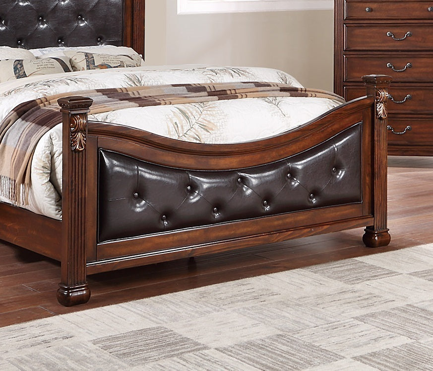 Formal Traditional Dark Cherry 1pc California King Size Bed Tufted Faux Leather Headboard Footboard Bedframe