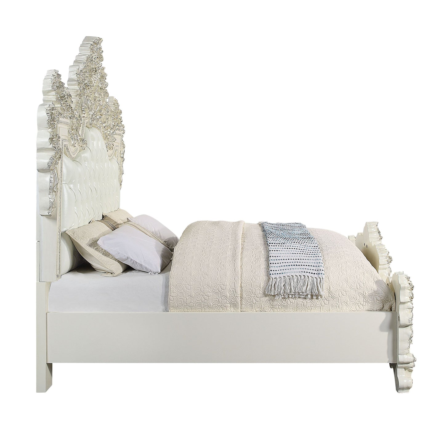 ACME Adara EK BED Pearl White PU & Antique White Finish BD01248EK