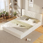 Queen Size Upholstered Bed with Tufted Headboard, Modern Velvet Platform Bed , No Box Spring Required, White