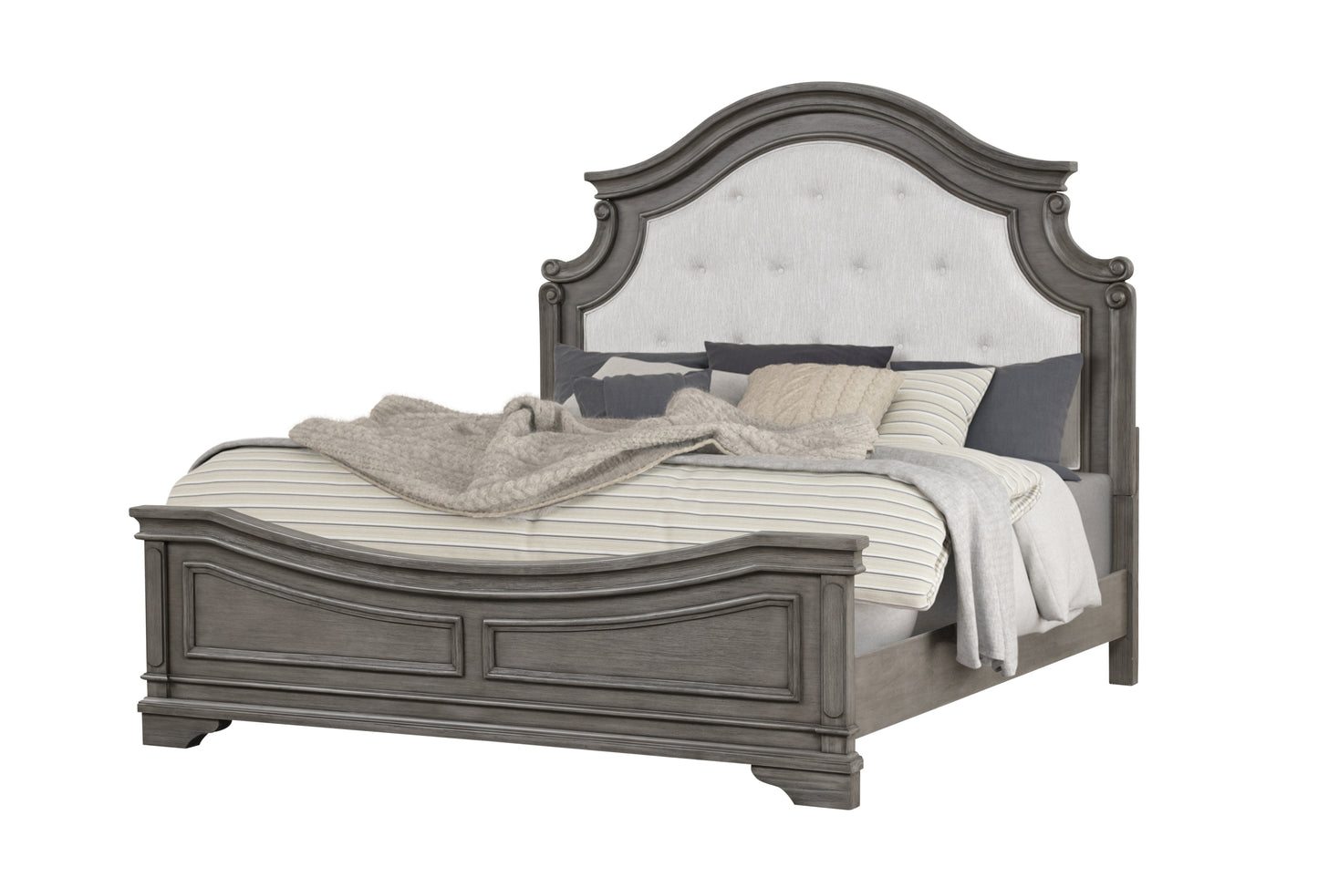 Traditional Style King Bed Made with wood in Rustic Gray