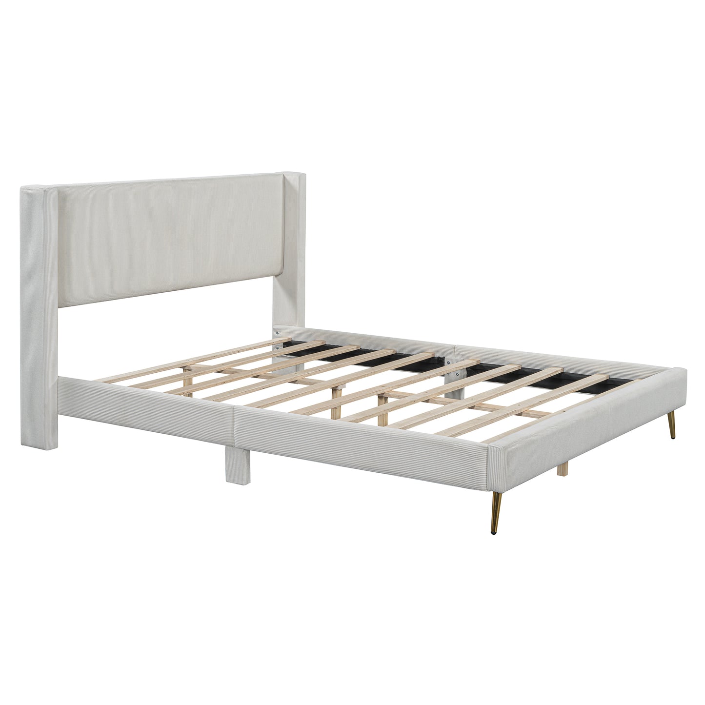 Queen Size Corduroy Platform Bed with Metal Legs, Beige(old sku:WF300238AAA)