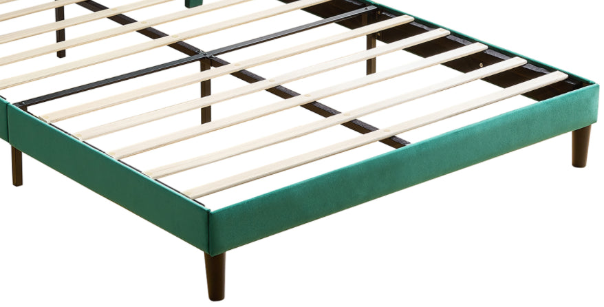 Full Size Frame Platform Bed with Upholstered Headboard and Slat Support, Heavy Duty Mattress Foundation, No Box Spring Required, Easy to Assemble, Green