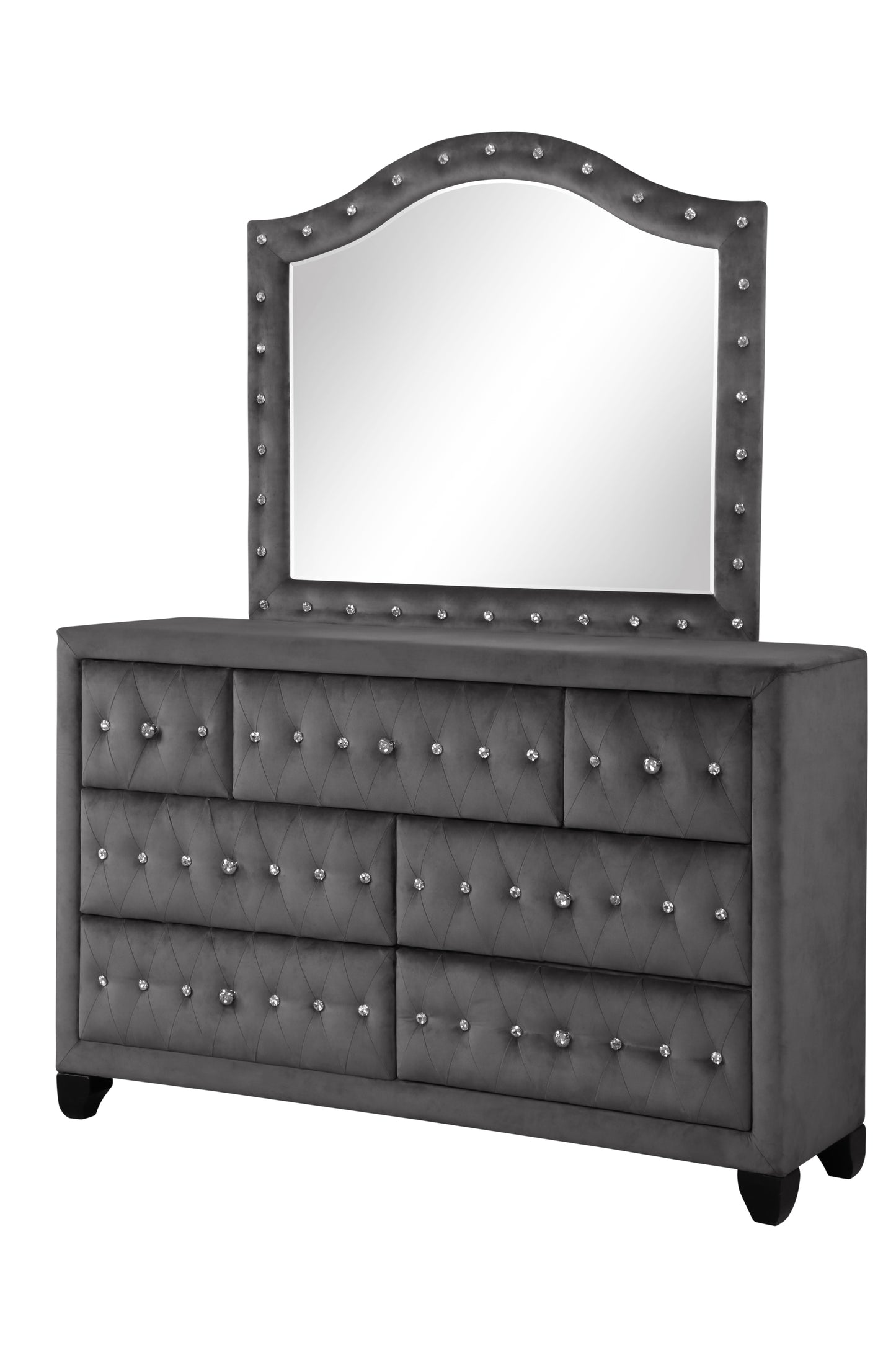 Juego de dormitorio de 5 piezas con mechones de cristal de estilo moderno, tamaño King, fabricado con madera en color gris