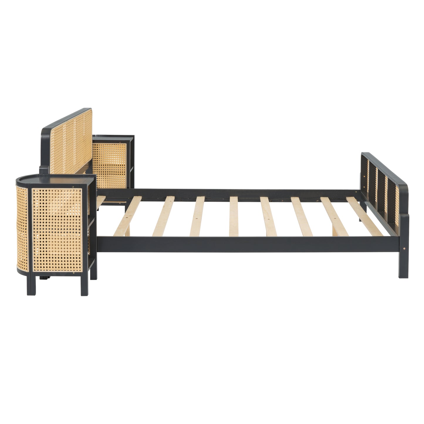 3 Pieces Rattan Platform Full Size Bed With 2 Nightstands,Espresso