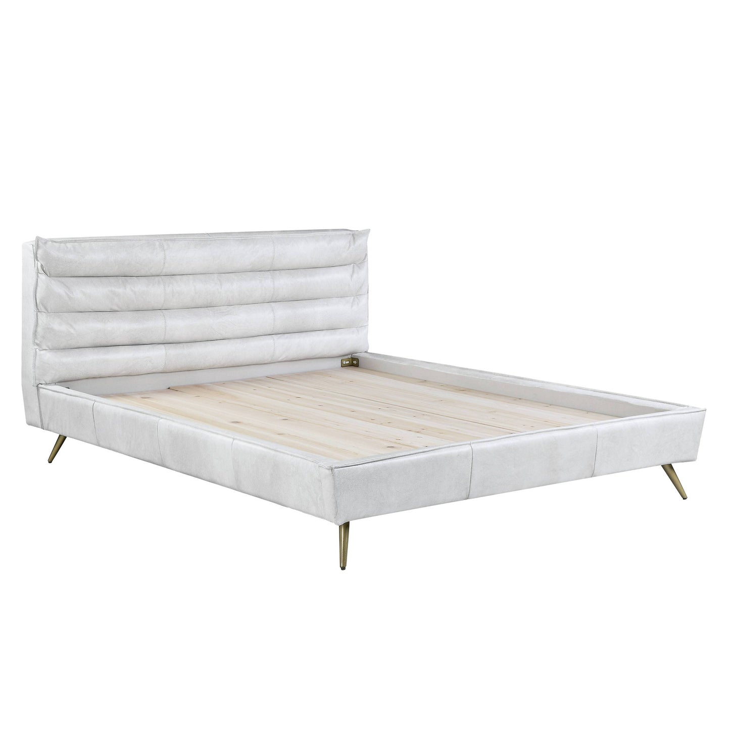 ACME Doris Eastern King Bed in Vintage White Top Grain Leather BD00564EK