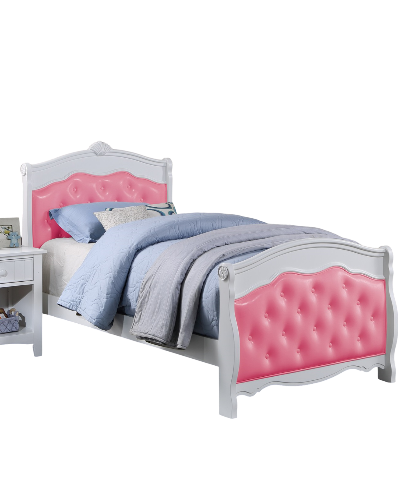 Lit pleine grandeur blanc, meubles de chambre à coucher pour jeunes, tête de lit en Faux cuir rose, pied de lit en contreplaqué, 1 pièce, cadre de lit