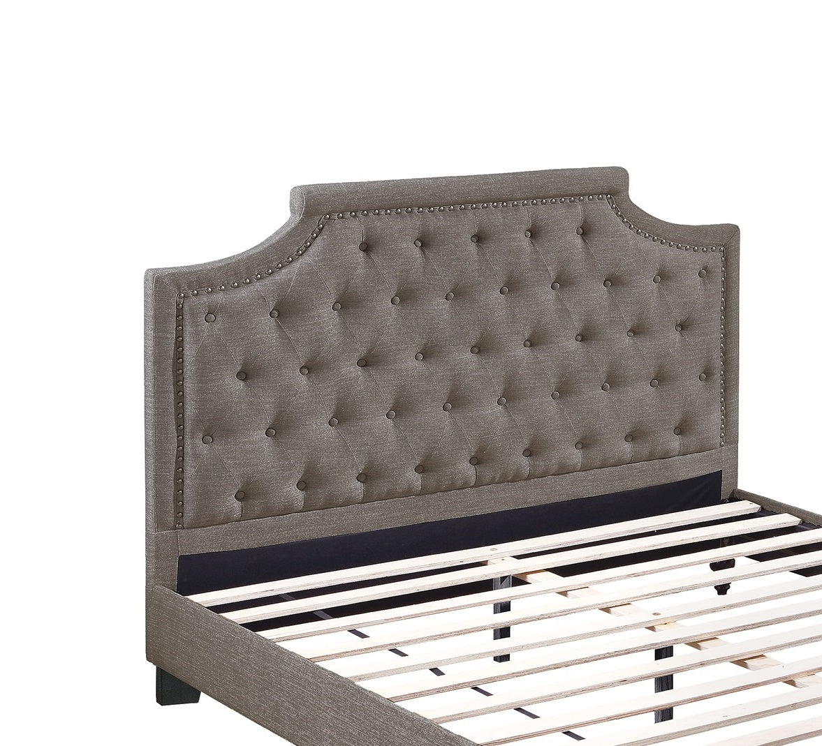 Modern Style Brown Polyfiber American Traditional 1pcs Queen Size Bed Only Button Tufted Headboard Footboard Bedroom Furniture