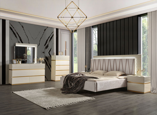 Modern Style 5 Pc Queen Bedroom Set Made with Wood in Beige