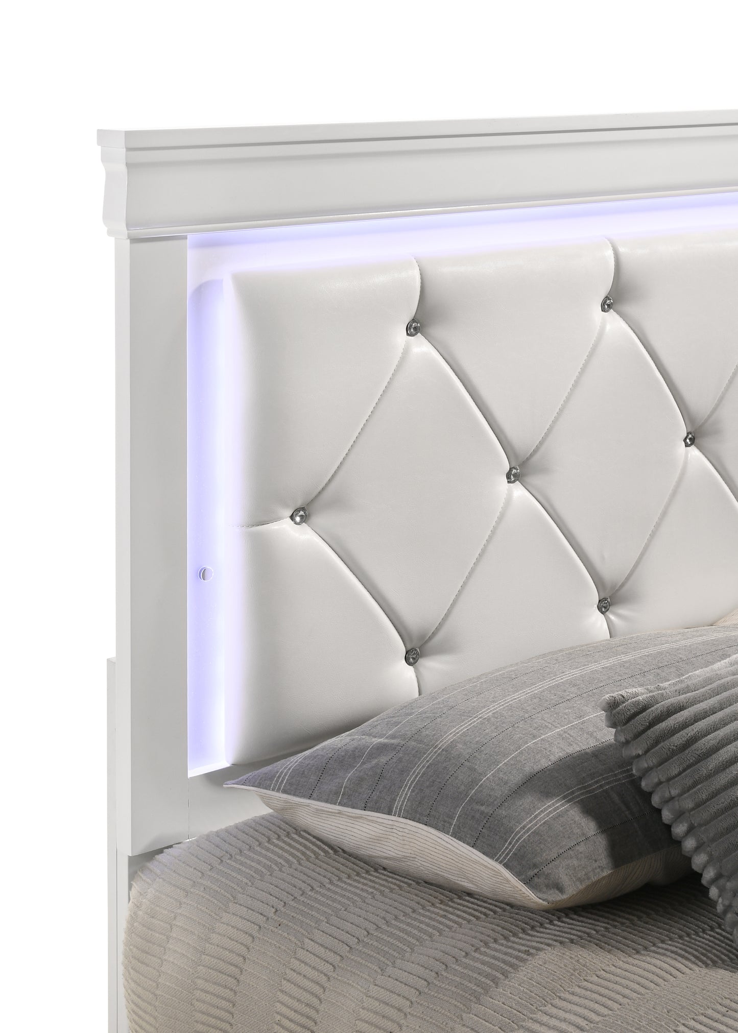 Queen 4 Piece LED Bedroom set made with Wood in White