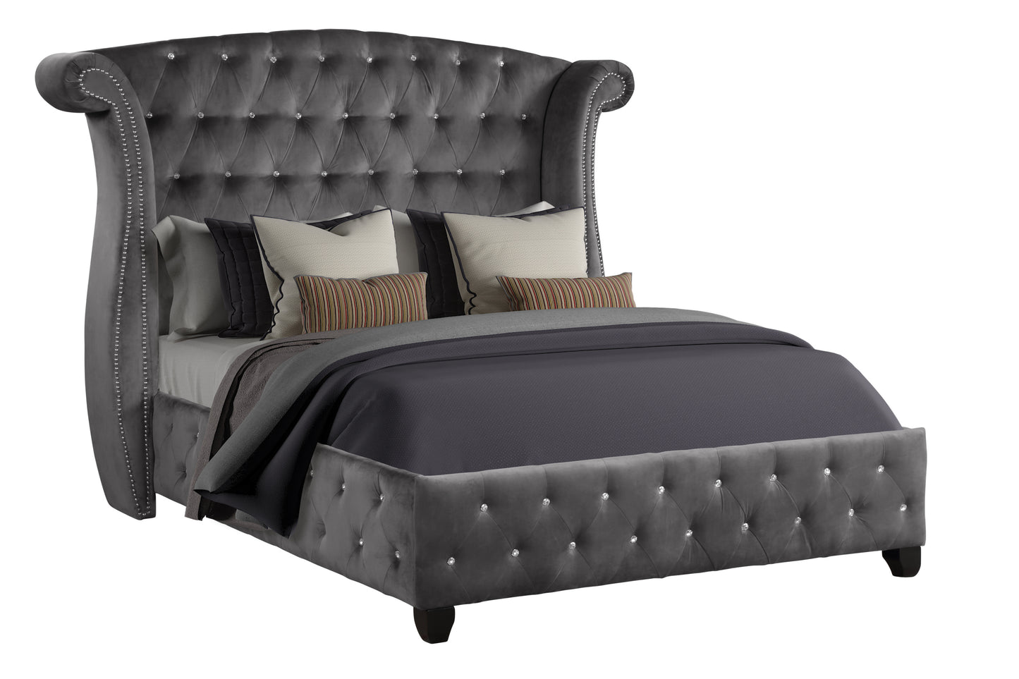 Queen 5 Pc Upholstery Bedroom Set Made With Wood in Gray