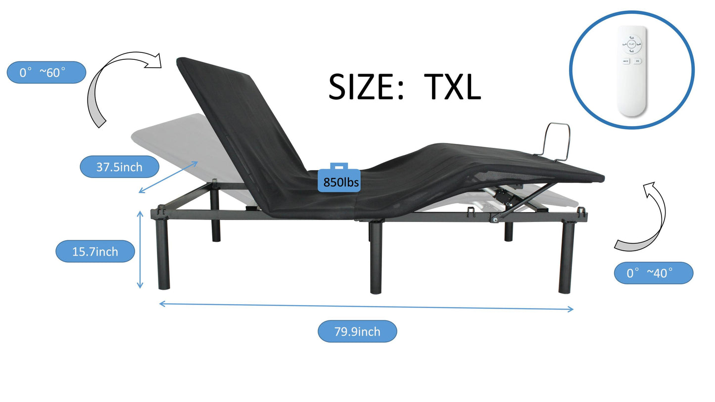 Adjustable Bed Base - Fold to half-TXL Motorized Head and Foot Incline - Quick and Easy Assembly