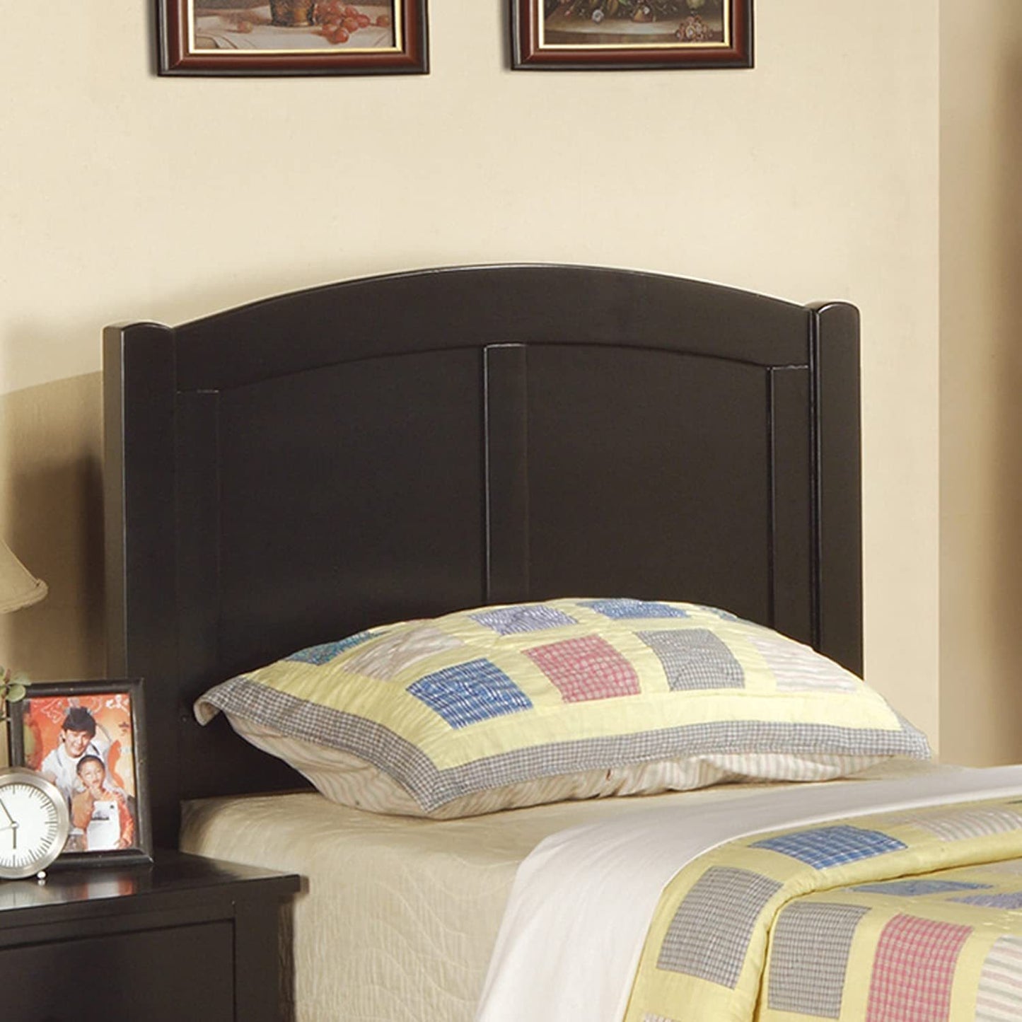 Black Color Twin Size Bed Youth Bedroom Furniture Unique Headboard Footboard Rubberwood