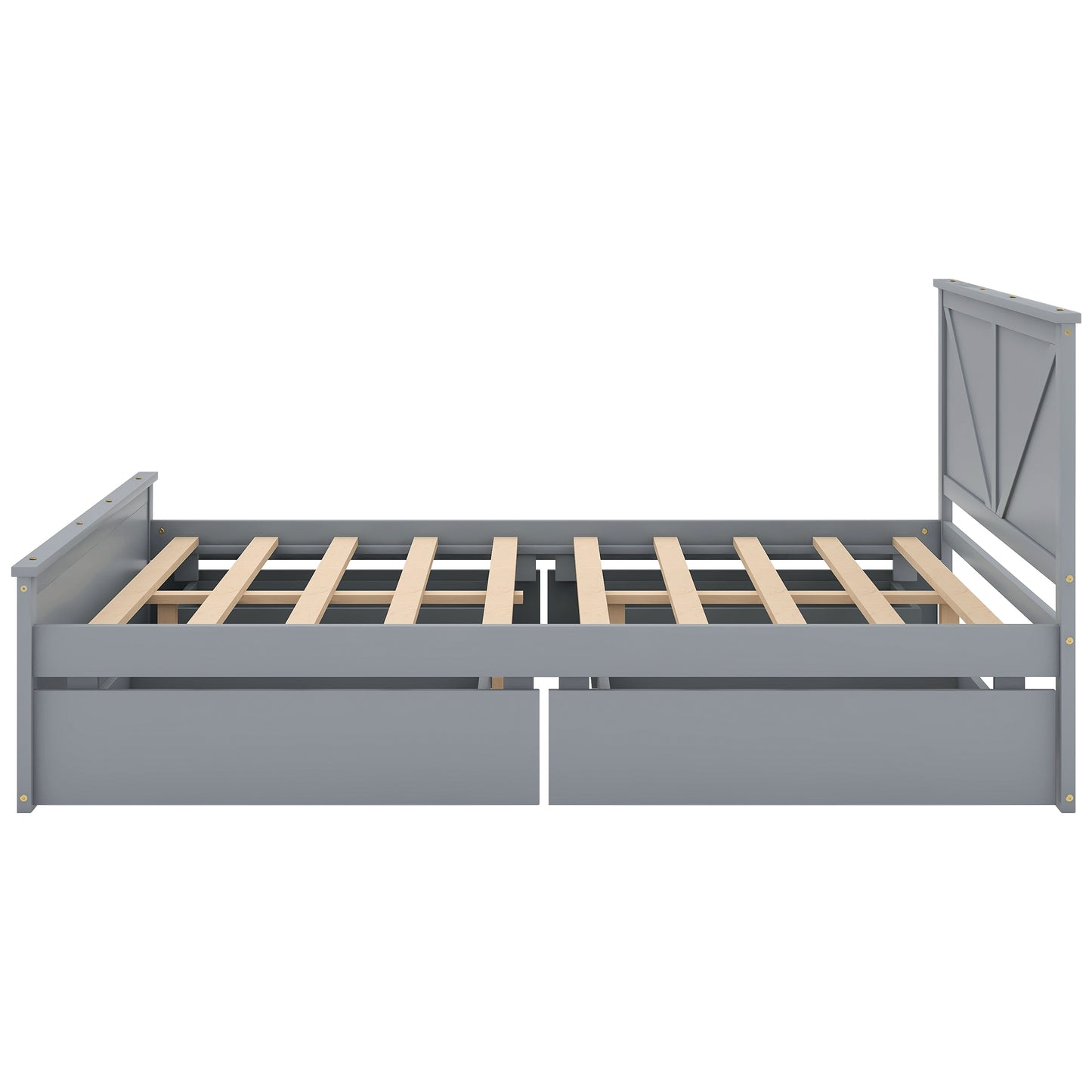 Queen Size Wooden Platform Bed with Four Storage Drawers and Support Legs, Gray