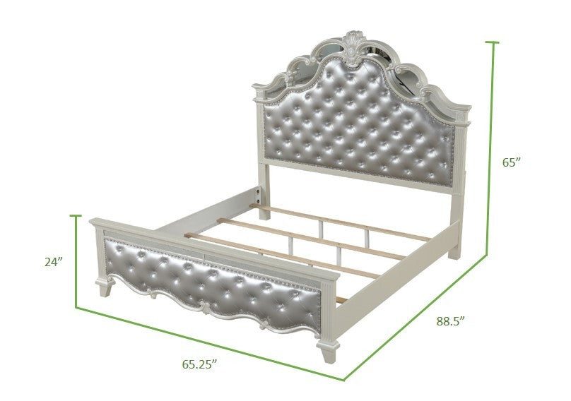 Tufted Upholstery Queen Size Bed made with Wood in White