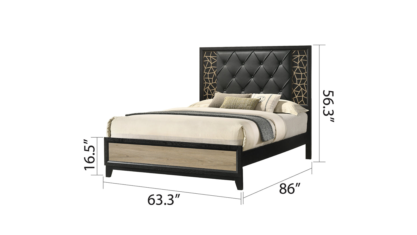 Selena Modern & Contemporary Queen 5PC Bedroom set Made with Wood in Black and Natural