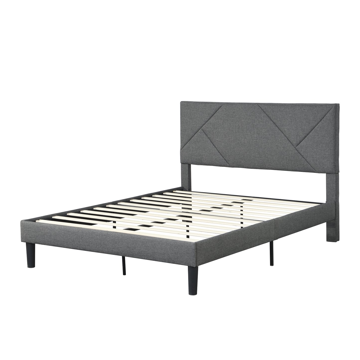 Full Size Upholstered  Platform Bed Frame with  Headboard, Strong Wood Slat Support, Mattress Foundation, No Box Spring Needed, Easy Assembly, Gray