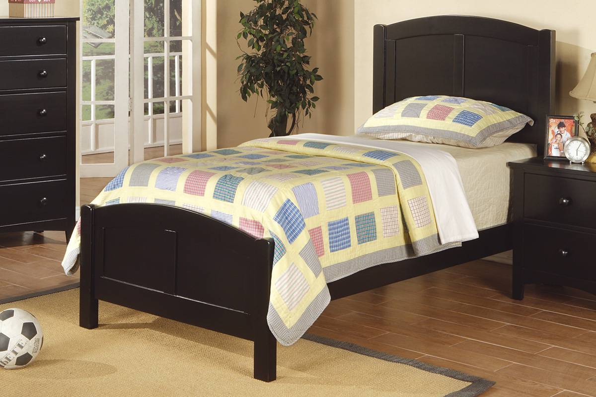 Black Color Twin Size Bed Youth Bedroom Furniture Unique Headboard Footboard Rubberwood