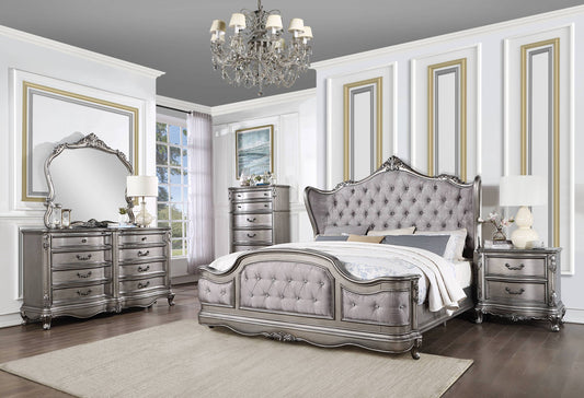 ACME Ausonia CK BED Velvet & Antique Platinum Finish BD00601CK