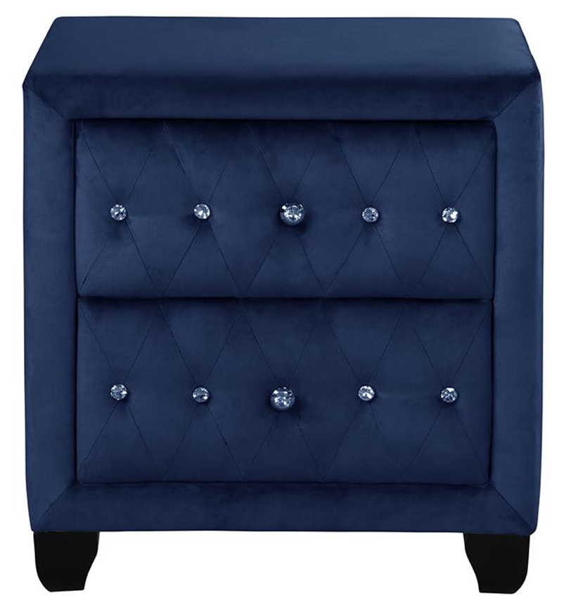 Modern Style Crystal Tufted Queen 4 Piece(Includes: Queen Size Bed, Nightstand, Vanity Set) Velvet Fabric Upholstery Vanity Bedroom Set Made with Wood in Blue