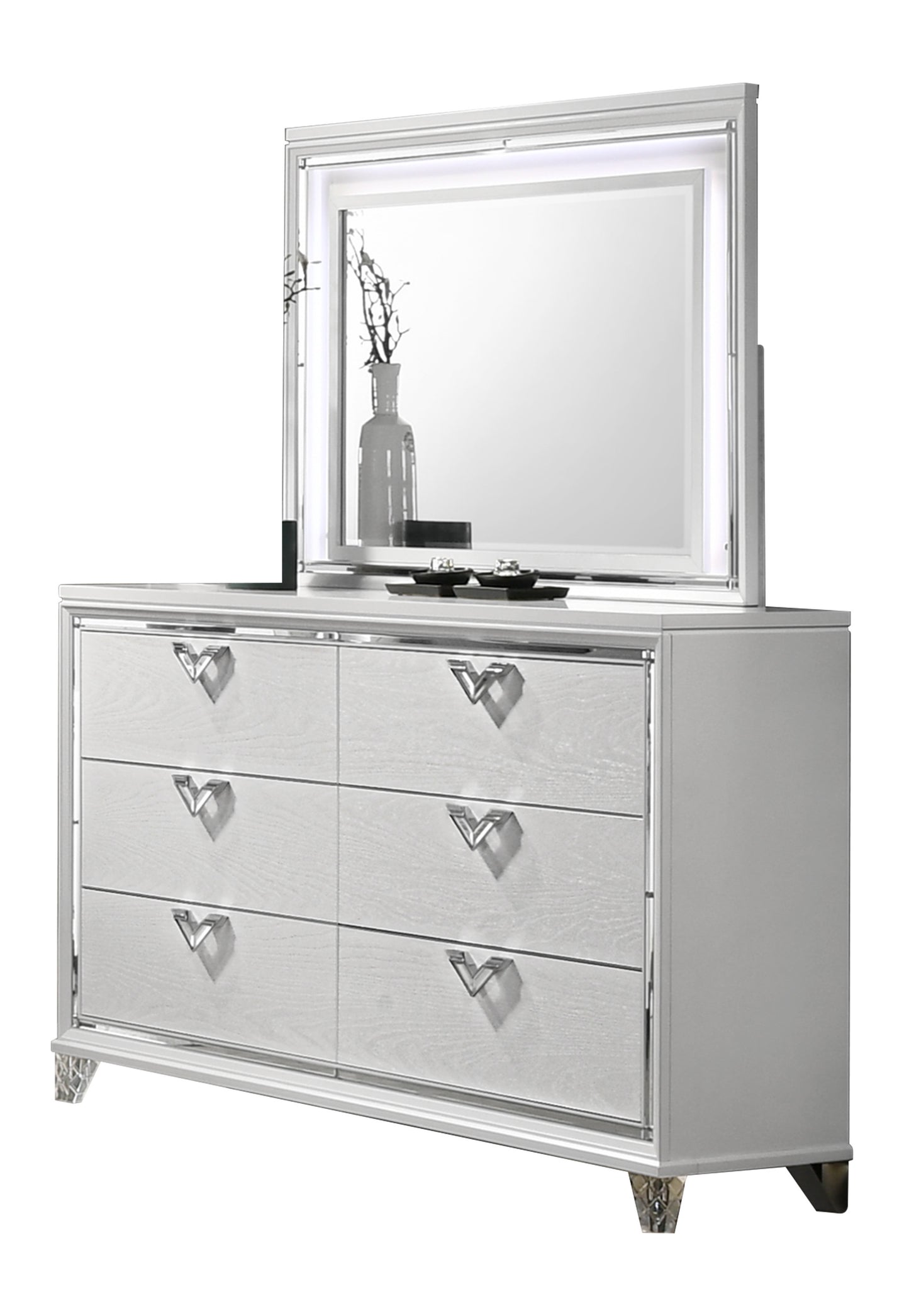 Modern Style King 4PC  Bedroom Set with LED Accents & V-Shaped handles