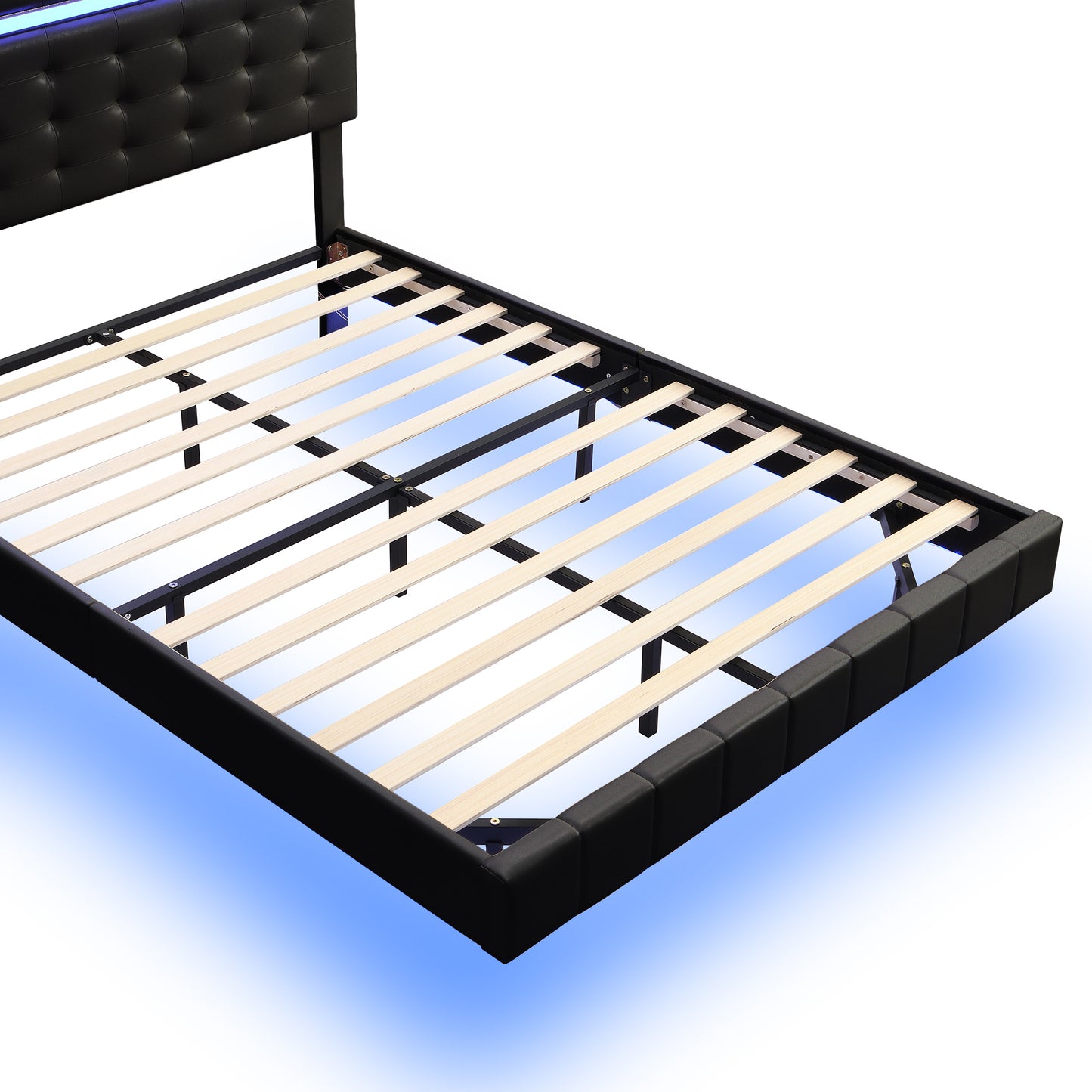 Full Size Floating Bed Frame with LED Lights and USB Charging,Modern Upholstered Platform LED Bed Frame,Black(Full)