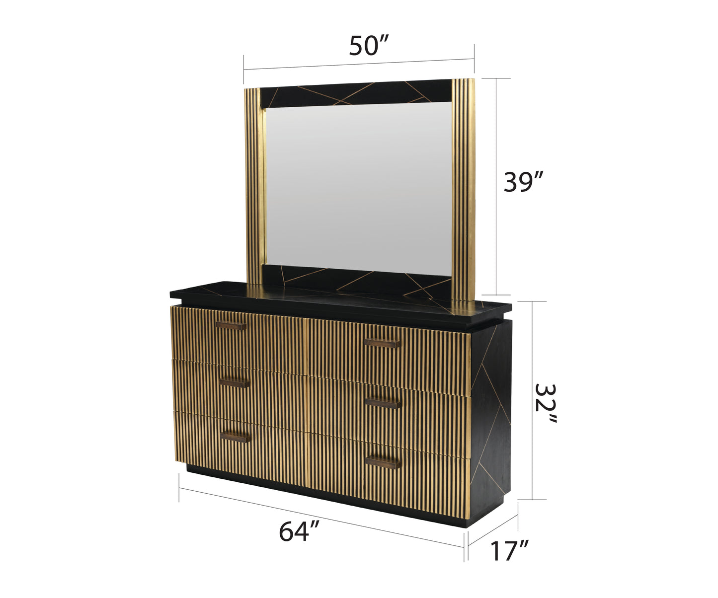 Modern Style 5Pc King Bedroom Set Made With Wood and Finished with Black and Brass Metal