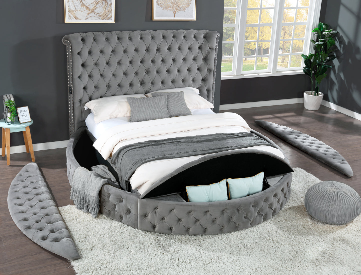 Queen 4 Pc Tufted Upholstery Bedroom Set Made with Wood In Gray