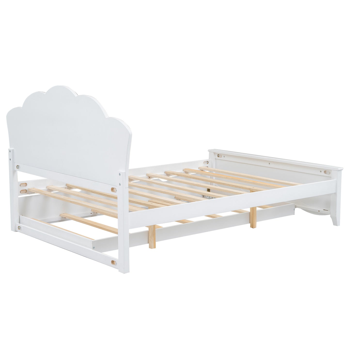 Full Size Wood Platform Bed with Headboard and Twin Size Trundle, White