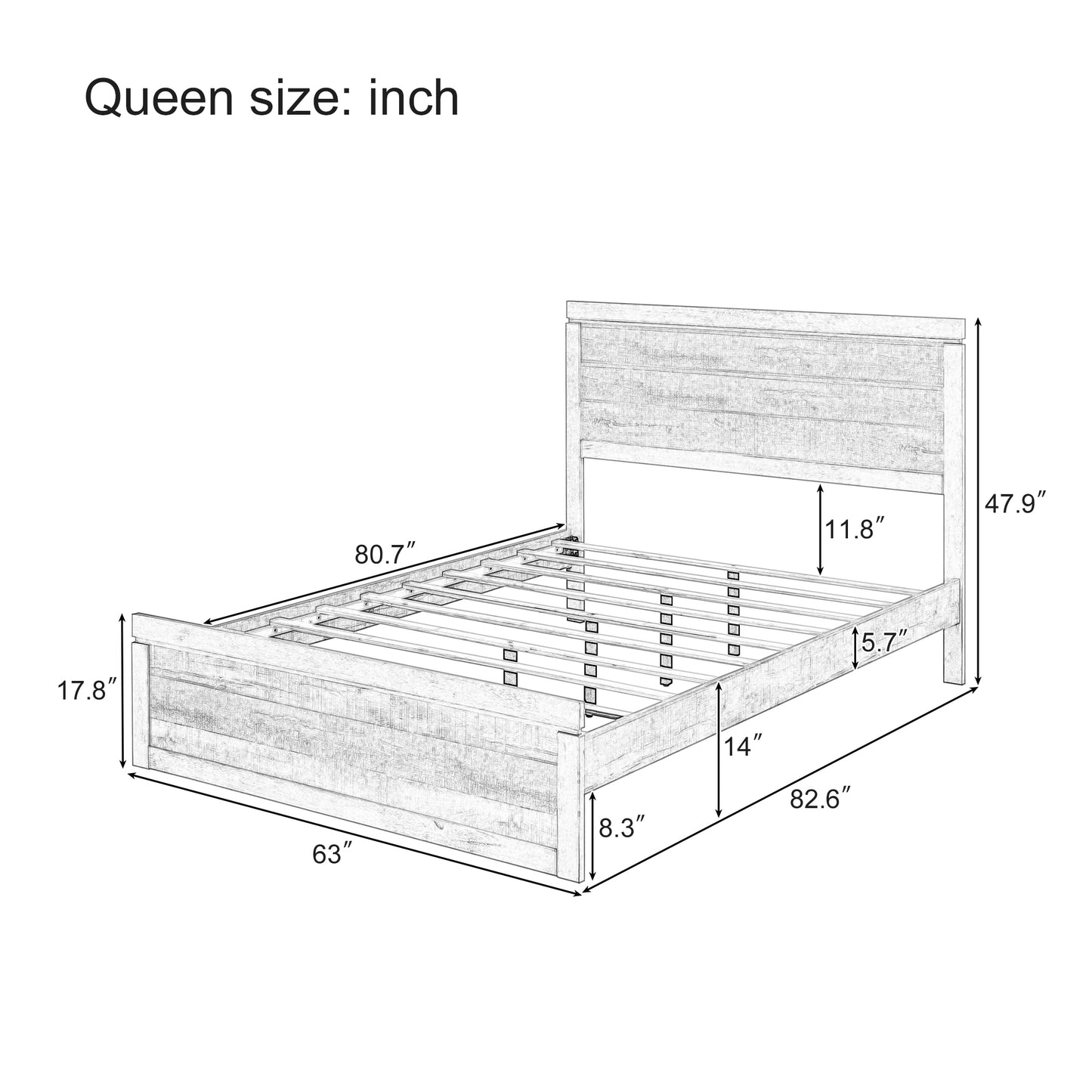 Vintage Farmhouse Style Queen Size Platform Bed with 10 Wooden Slats Support, No Box Spring Needed, Rustic Brown