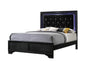 Modern Black Finish Upholstered 1pc Full Size LED Panel Bed Faux Diamond Tufted Bedroom Furniture