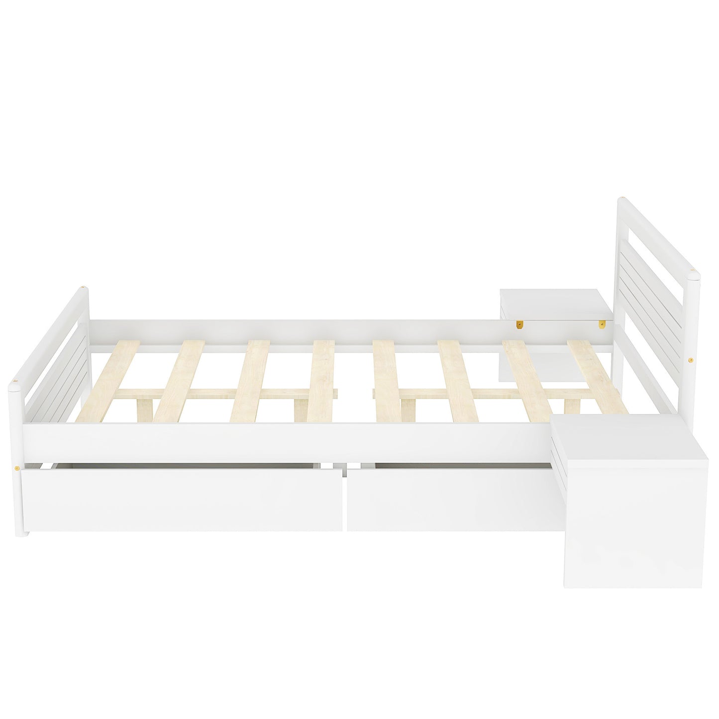 Full Size Wooden Platform Bed with 2 Storage Drawers and 2 bedside tables, White