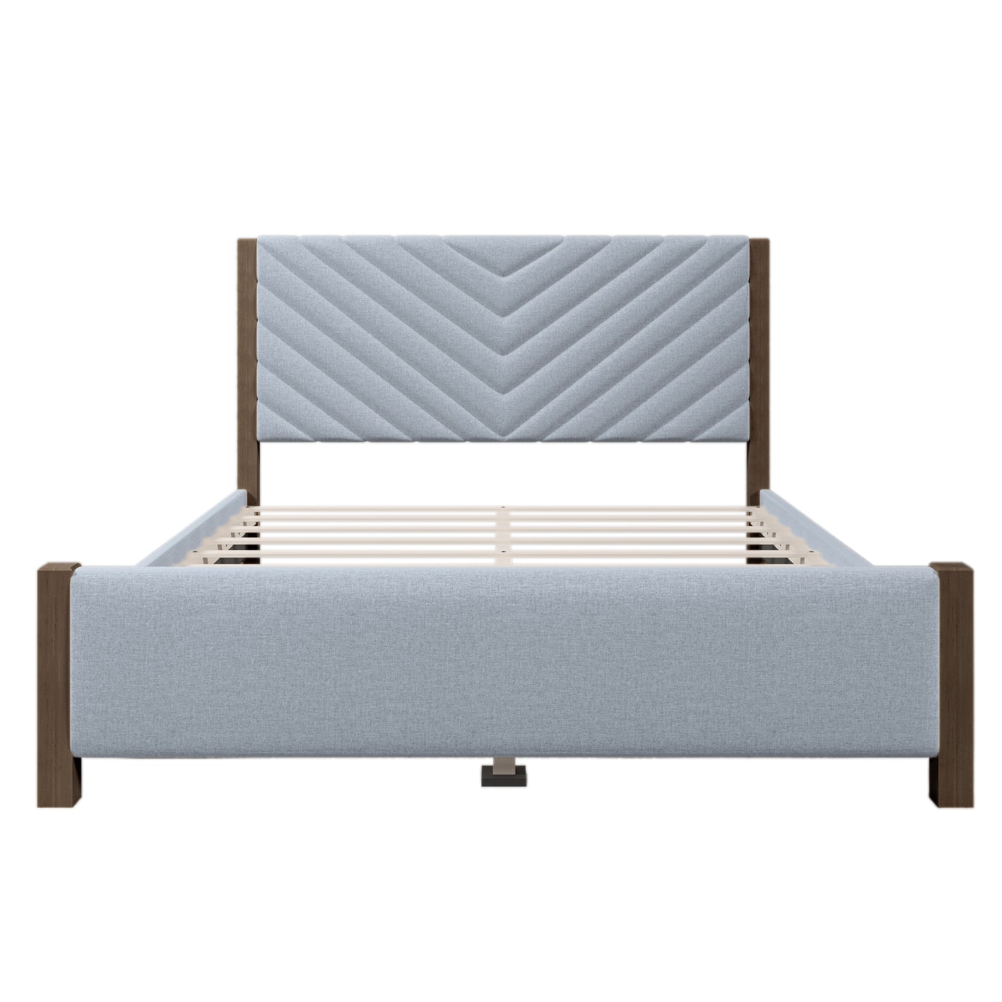 Modern Mid-Century Queen Upholstered Platform Bed Frame with Tufted Headboard and Solid Wood Legs,No Box Spring Needed,Gray