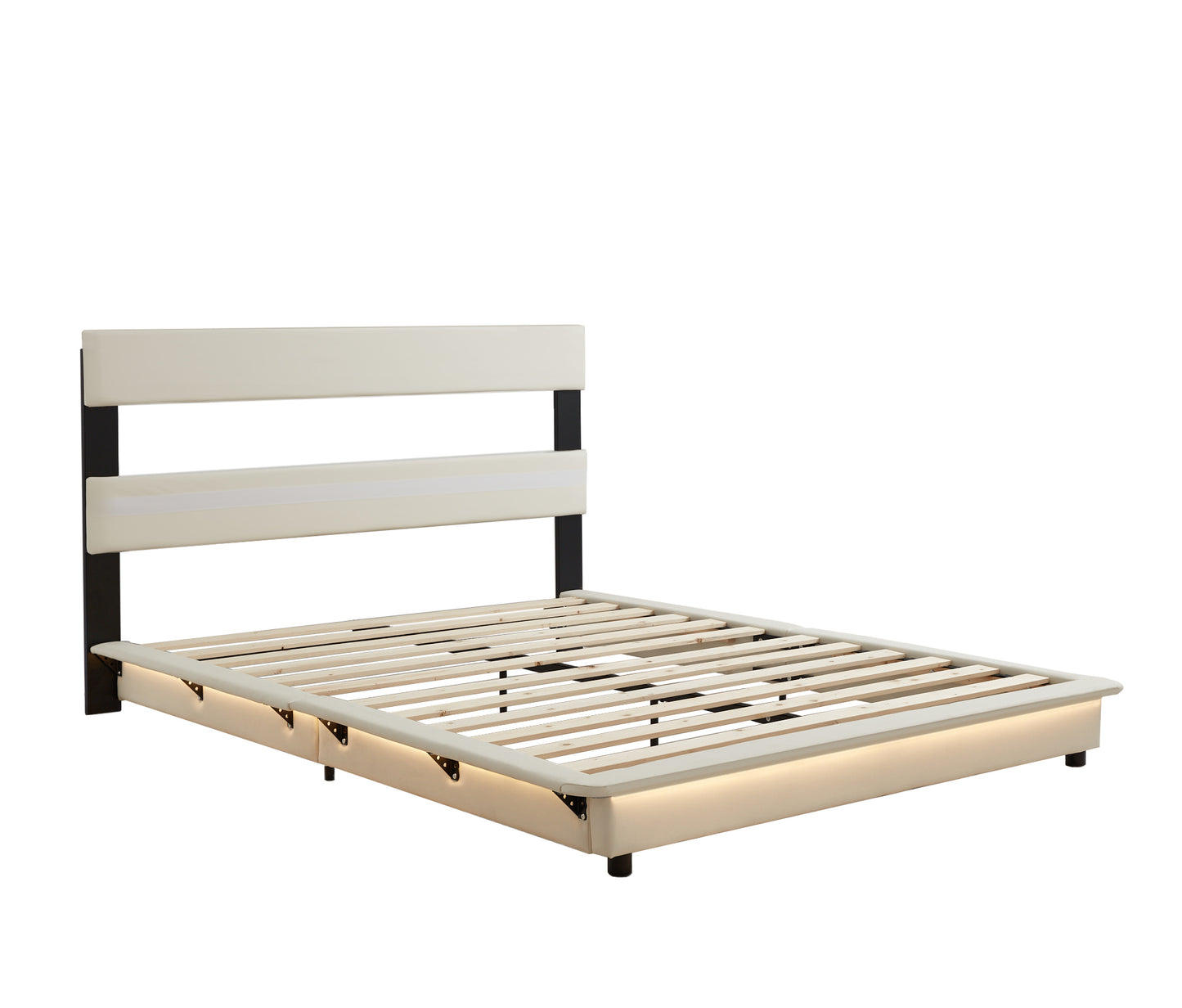 Full Size Upholstered Platform Bed with Sensor Light and Ergonomic Design Backrests, White