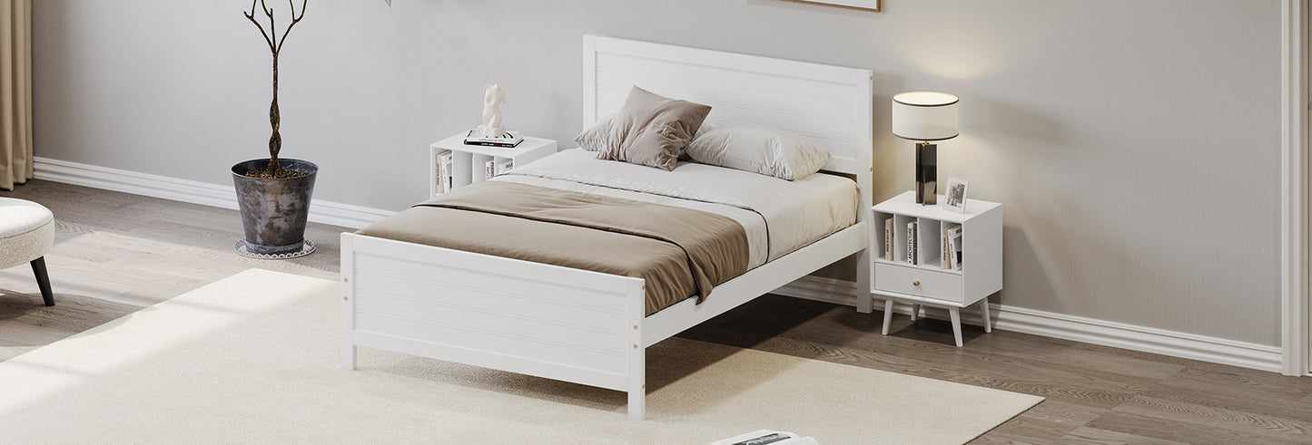 Wood Platform Bed Frame with Headboard, Mattress Foundation with Wood Slat Support, No Box Spring Needed, Full Size, White