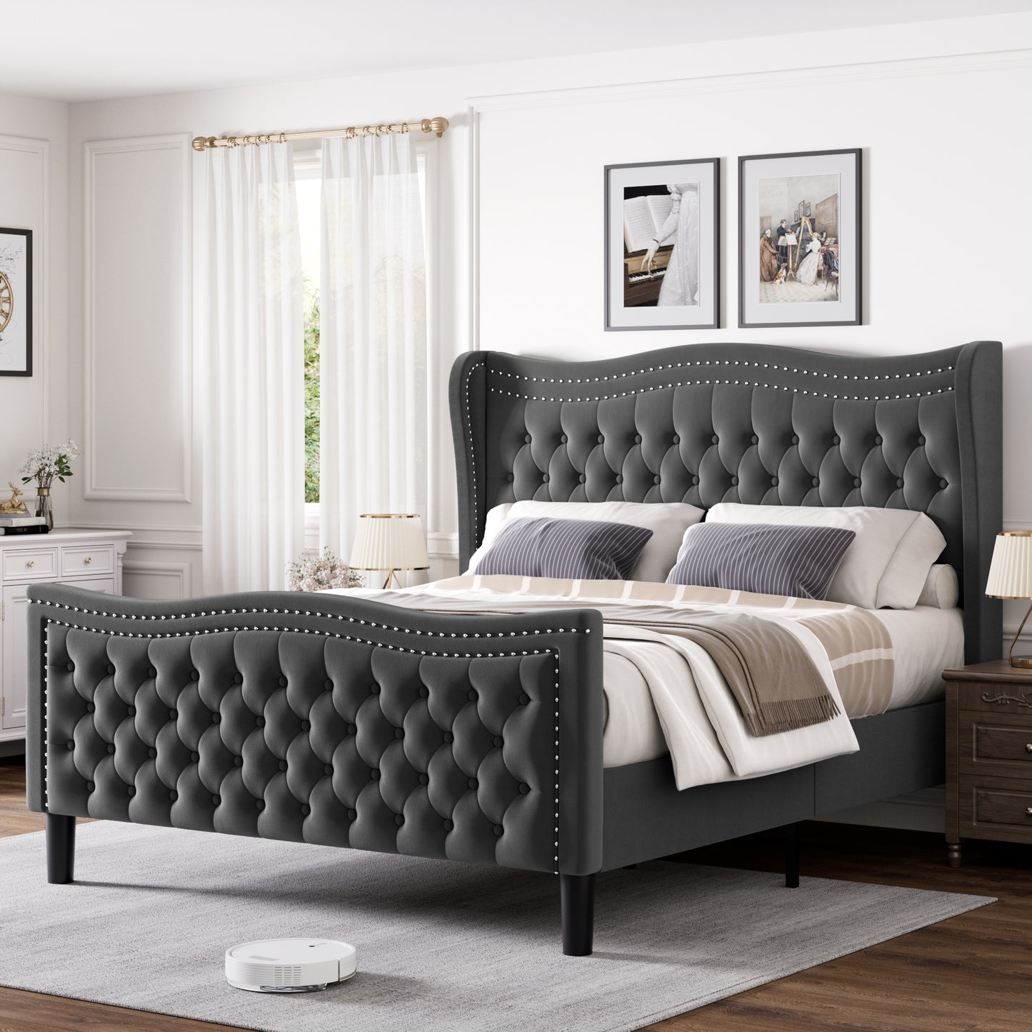 LIFT UP VELVET GRAY  QUEEN SIZE BED