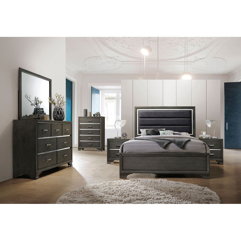 ACME Carine II Eastern King Bed in Fabric & Gray 26257EK