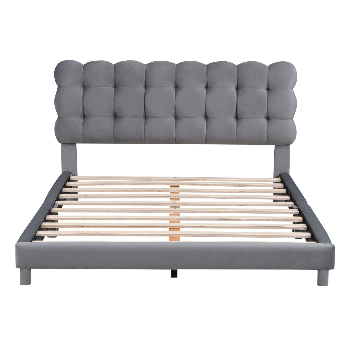 Full Size Upholstered Platform Bed with Soft Headboard,Gray