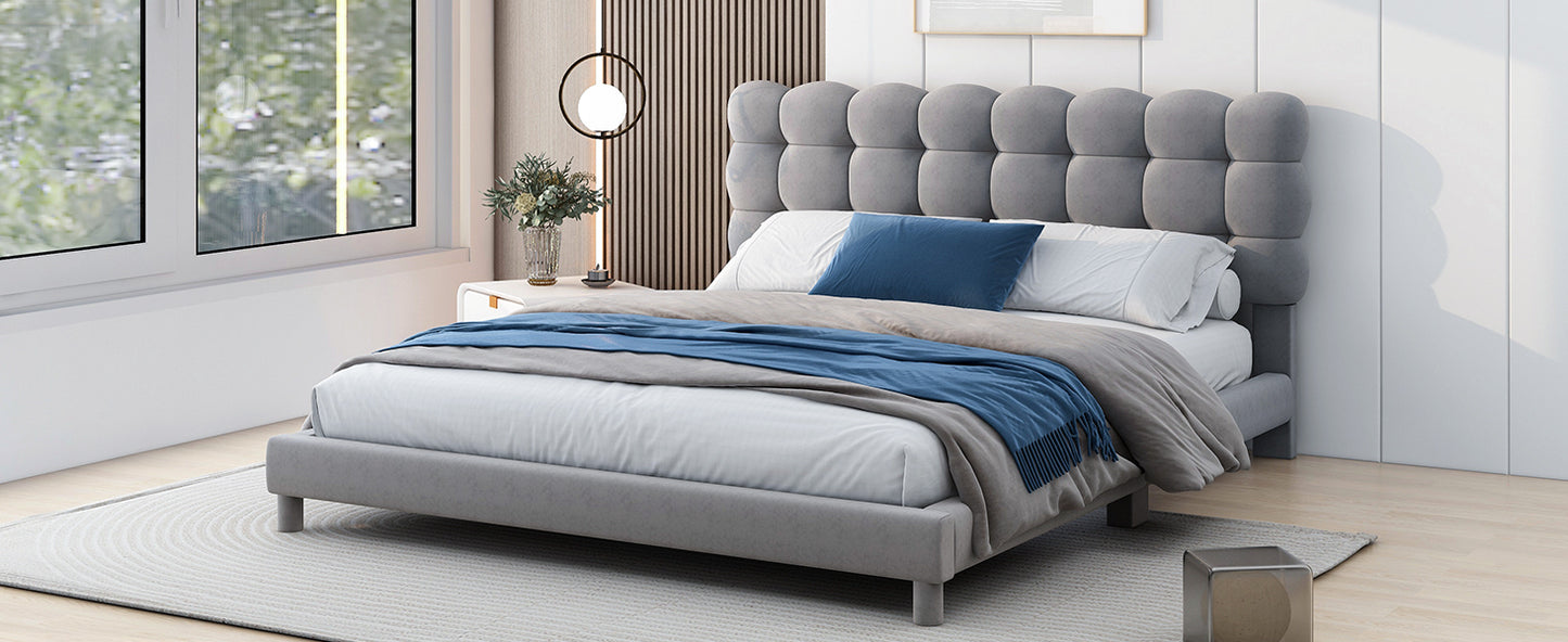 Full Size Upholstered Platform Bed with Soft Headboard,Gray