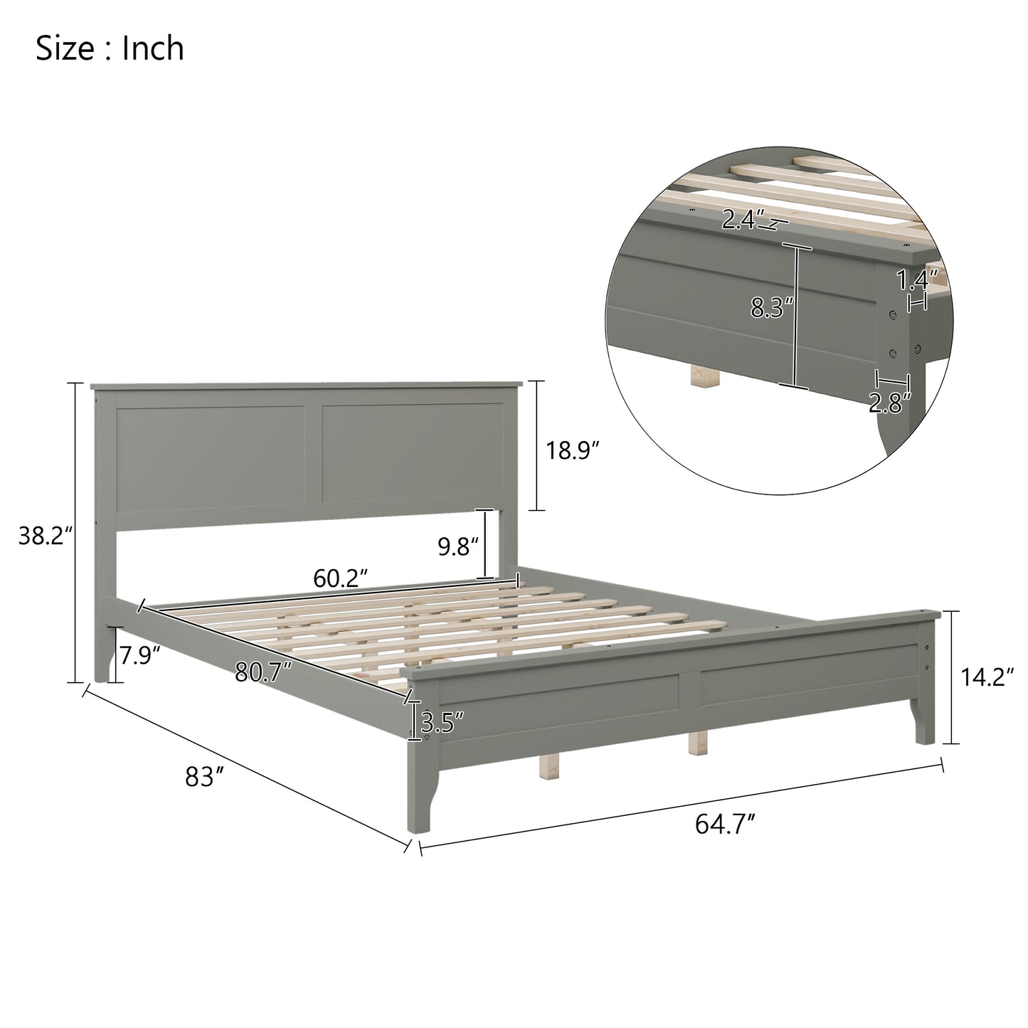 Modern Gray Solid Wood Queen Platform Bed(old sku:WF283525AAE)