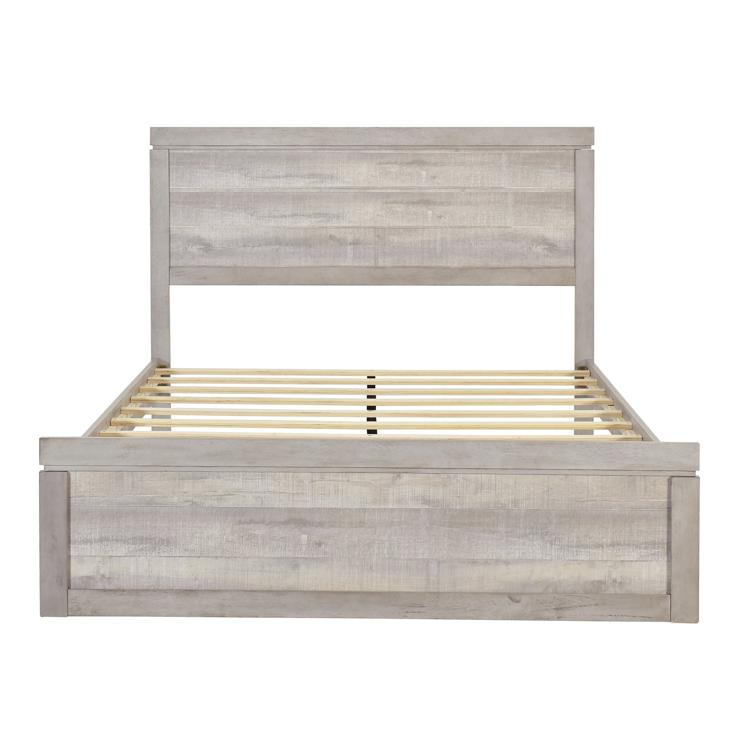 Vintage Farmhouse Style Queen Size Platform Bed with 10 Wooden Slats Support, No Box Spring Needed, Rustic White